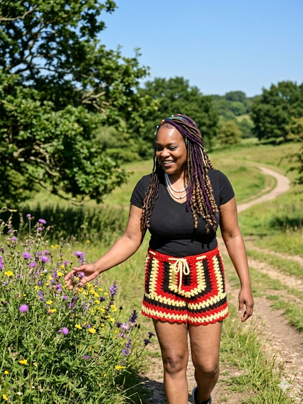 Red, Yellow & Black Crochet Shorts