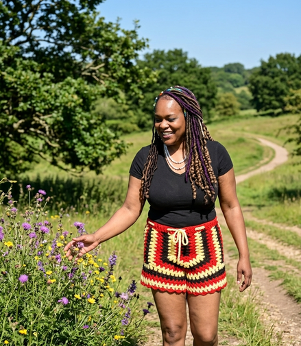 Red, Yellow & Black Crochet Shorts