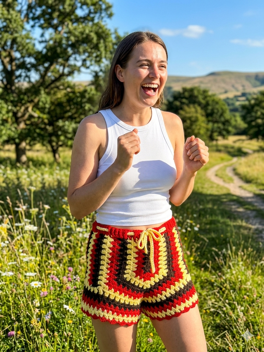 Red, Yellow & Black Crochet Shorts
