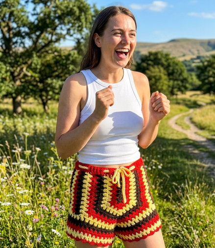 Red, Yellow & Black Crochet Shorts